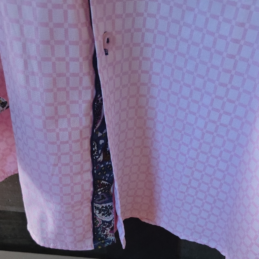 Sugar Men's Pink Button Down Shirt with Patterned Accents - Picture 3 of 5